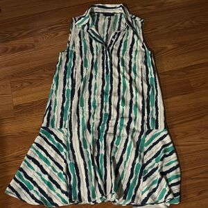 Alfani Multi-colored Striped Sleeveless Collar Button Up Dress Blue Green Size 6